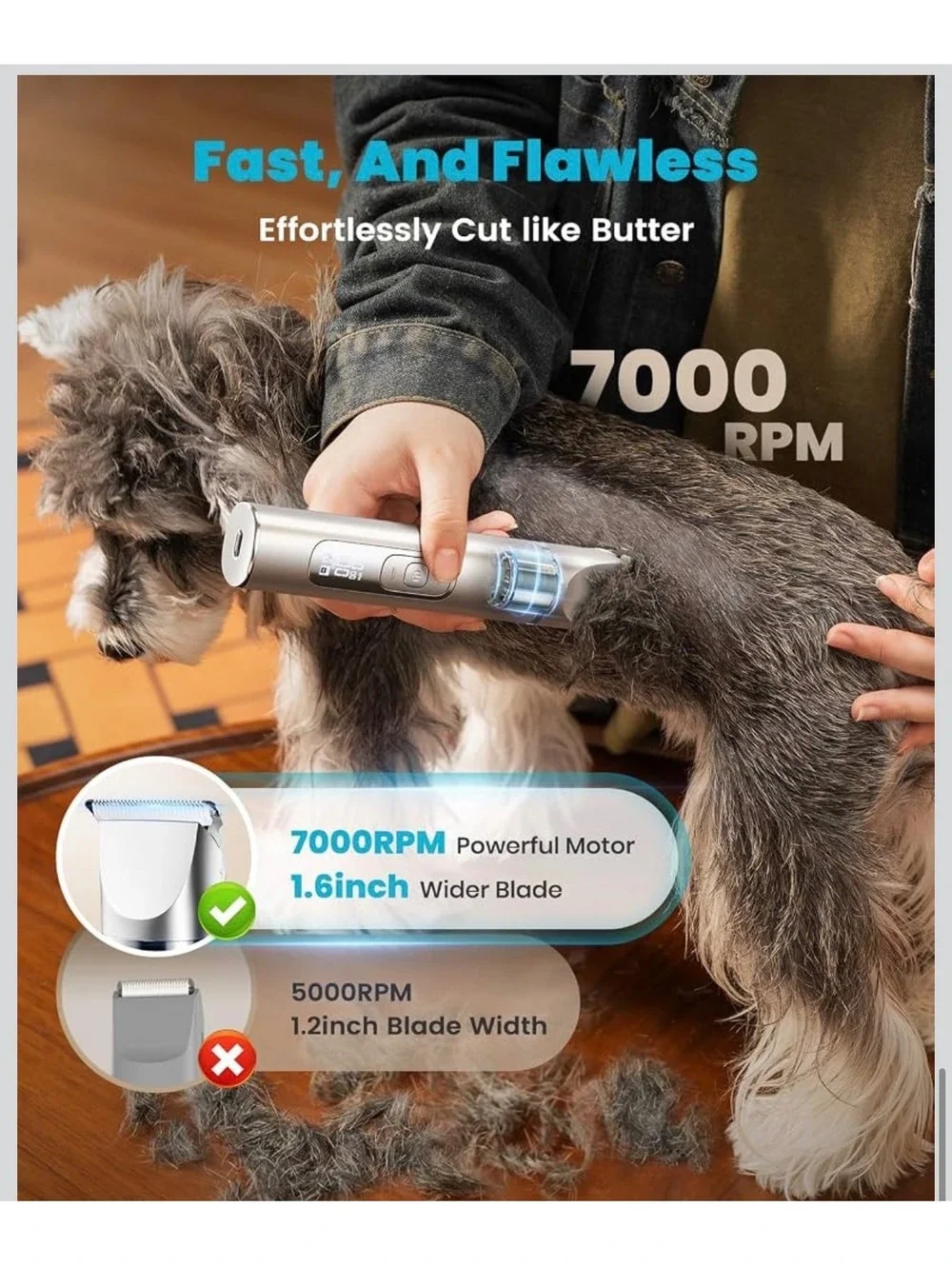 oneisall 4 in 1 Dog Grooming Kit with LCD Display - Rechargeable Pet Hair Trimer